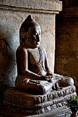 Bagan Myanmar. Seated Buddha in dhyanamudra, sculpted out of a single piece of hard stone 